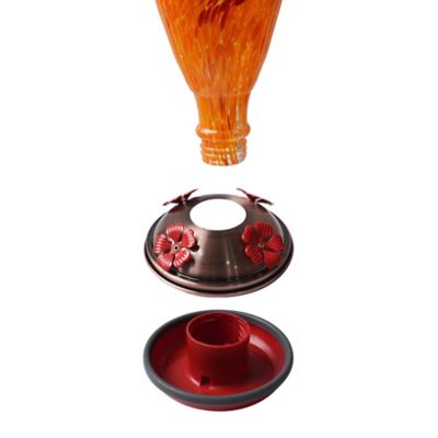 Image showing  28 oz. Art Glass Hummingbird Feeder, Orange