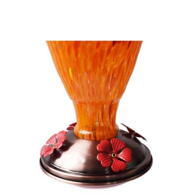 Image showing  28 oz. Art Glass Hummingbird Feeder, Orange