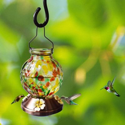 Image showing  27 oz. Art Glass Hummingbird Feeder, Green