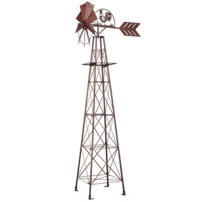 Red Shed 10 ft. Rustic Metal Windmill with Rooster, Rust