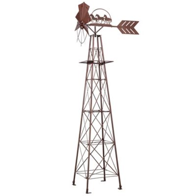 Image showing  10 ft. Rustic Metal Windmill with Rooster, Rust
