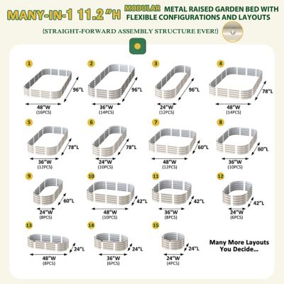 Image showing  8 x 4 x 1ft. Galvanized Steel Raised Garden Bed Planter Box, Pearl White