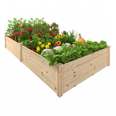 Image showing  4 ft. D x 8 ft. W x 1.2 ft. H Fir Wood Raised Planter Box, Natural Raised Garden Bed