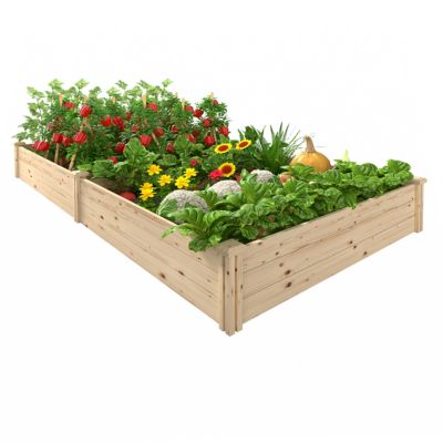Image showing  4 ft. D x 8 ft. W x 0.88 ft. H Fir Wood Raised Planter Box, Natural Raised Garden Bed