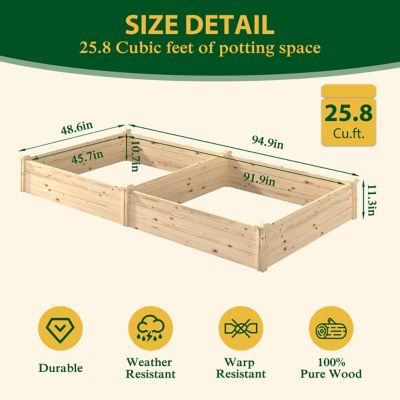 Image showing  4 ft. D x 8 ft. W x 0.88 ft. H Fir Wood Raised Planter Box, Natural Raised Garden Bed