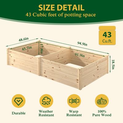 Image showing  4 ft. D x 8 ft. W x 1.5 ft. H Fir Yellow Wood Raised Planter Box, Natural Raised Garden Bed