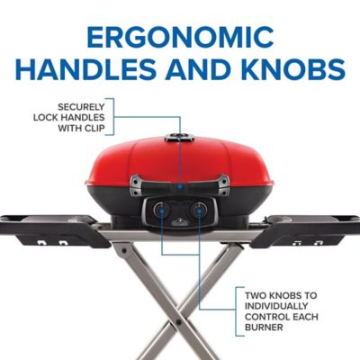 Image showing  TravelQ 285X Portable Propane Gas Grill and Scissor Cart with Griddle, Red