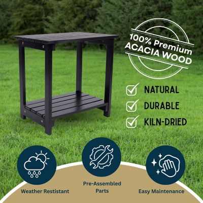Image showing 3 th Shine Company Bristol Outdoor 2-Tier Acacia Wood Accent Patio Side Table