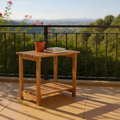 Image showing  Bristol Outdoor 2-Tier Acacia Wood Accent Patio Side Table