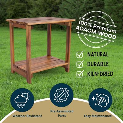 Image showing  Bristol Outdoor 2-Tier Acacia Wood Accent Patio Side Table