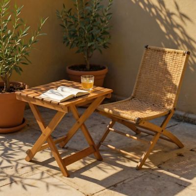 Image showing 1 th Shine Company Outdoor Assembled Square Folding Solid Acacia Wood Side Table