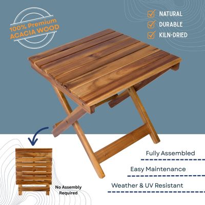 Image showing 3 th Shine Company Outdoor Assembled Square Folding Solid Acacia Wood Side Table
