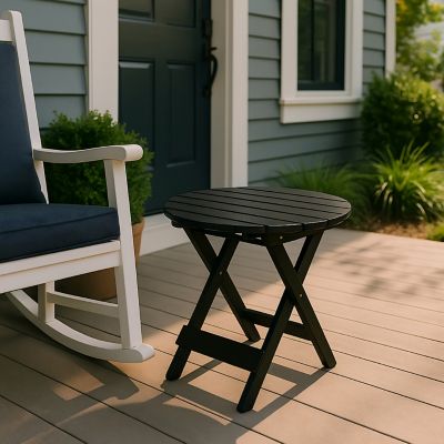 Image showing  Outdoor Assembled Round Folding Solid Acacia Wood Side Table