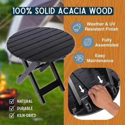 Image showing  Outdoor Assembled Round Folding Solid Acacia Wood Side Table