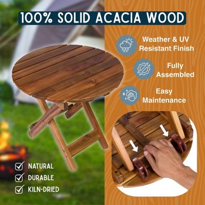 Image showing  Outdoor Assembled Round Folding Solid Acacia Wood Side Table