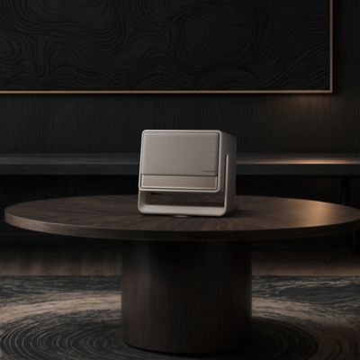 Image showing  HORIZON S Max 4K Laser + LED Multimedia Projector with Built-in Speakers, Stand, and Remote