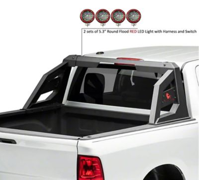 Black Horse Off Road ARMOUR Roll Bar for 1/2 Ton Trucks (GM-FORD-DODGE) with 5.3 in. Round Flood LED Red