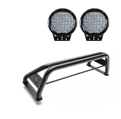 Black Horse Off Road Classic Roll Bar Black fits 1/2 Ton Trucks (GM-FORD-DODGE-TOYOTA) with Set of Black 9 in. Round LED Light