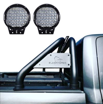 Image showing  Classic Roll Bar Black fits 1/2 Ton Trucks (GM-FORD-DODGE-TOYOTA) with Set of Black 9 in. Round LED Light