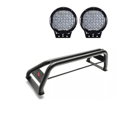 Image showing  Classic Roll Bar Black fits 1/2 Ton Trucks (GM-FORD-DODGE-TOYOTA) with Set of Black 9 in. Round LED Light