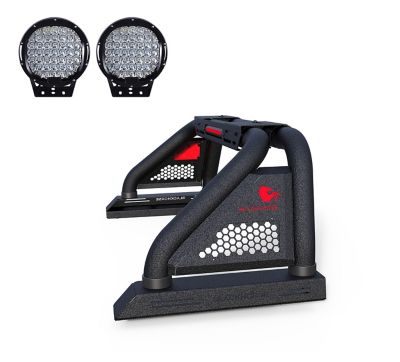 Black Horse Off Road Classic PRO Roll Bar for 1/2 Ton Trucks TEXTURED Black MODULAR with Set of Black 9 in. Round LED Light
