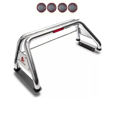 Black Horse Off Road Classic Roll Bar SS fits 1/2 Ton Trucks (GM-FORD-DODGE-TOYOTA) with 5.3 in. Round Flood LED Red