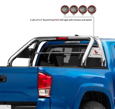 Image showing  Classic Roll Bar SS fits 1/2 Ton Trucks (GM-FORD-DODGE-TOYOTA) with 5.3 in. Round Flood LED Red