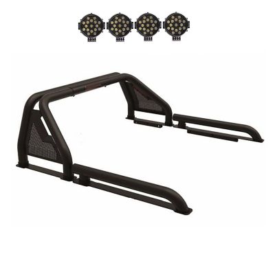Black Horse Off Road GLADIATOR BLACK ROLL BAR for 1/2 Ton Trucks (GM-FORD-DODGE- TUNDRA) with Set of 7 in. Black LED