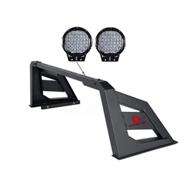 Image showing 2 th Black Horse Off Road Armour Roll Bar BK for 1/2 Ton Trucks (GM-FORD-DODGE) with Set of Black 9 in Round LED Light