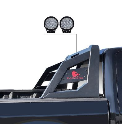 Image showing 3 th Black Horse Off Road Armour Roll Bar BK for 1/2 Ton Trucks (GM-FORD-DODGE) with Set of Black 9 in Round LED Light