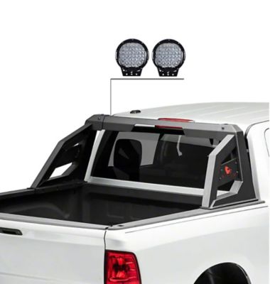 Image showing 4 th Black Horse Off Road Armour Roll Bar BK for 1/2 Ton Trucks (GM-FORD-DODGE) with Set of Black 9 in Round LED Light