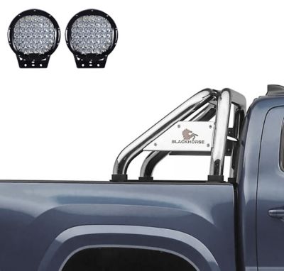 Image showing  Classic Roll Bar SS fits 1/2 Ton Trucks (GM-FORD-DODGE-TOYOTA) with Set of Black 9 in. Round LED Light