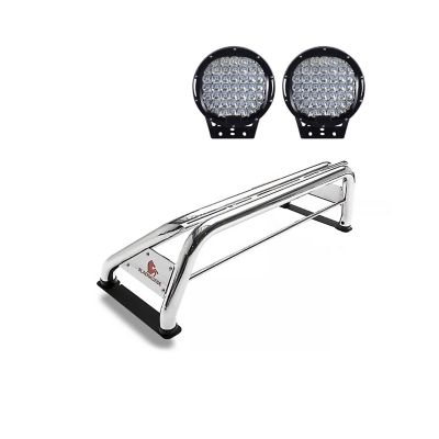 Image showing  Classic Roll Bar SS fits 1/2 Ton Trucks (GM-FORD-DODGE-TOYOTA) with Set of Black 9 in. Round LED Light