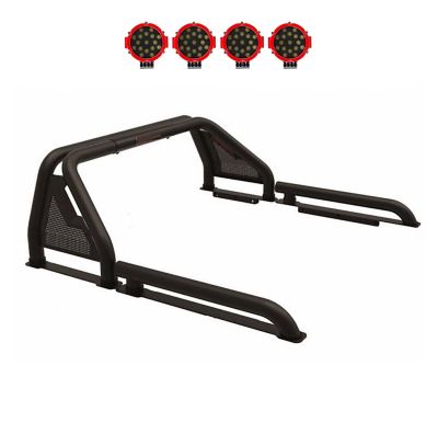 Black Horse Off Road GLADIATOR BLACK ROLL BAR for 1/2 Ton Trucks (GM-FORD-DODGE- TUNDRA) with Set of 7 in. Red LED