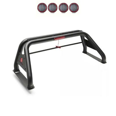 Black Horse Off Road Classic Roll Bar Black fits 1/2 Ton Trucks (GM-FORD-DODGE-TOYOTA)with 5.3 in. Round Flood LED Red