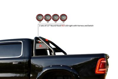 Image showing  Classic Roll Bar Black fits 1/2 Ton Trucks (GM-FORD-DODGE-TOYOTA)with 5.3 in. Round Flood LED Red