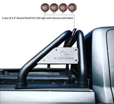 Image showing  Classic Roll Bar Black fits 1/2 Ton Trucks (GM-FORD-DODGE-TOYOTA)with 5.3 in. Round Flood LED Red