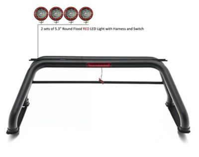 Image showing  Classic Roll Bar Black fits 1/2 Ton Trucks (GM-FORD-DODGE-TOYOTA)with 5.3 in. Round Flood LED Red