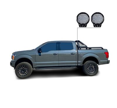 Image showing  GLADIATOR BLACK ROLL BAR for 1/2 Ton Trucks (GM-FORD-DODGE- TUNDRA) with Set of Black 9 in. Round LED Light