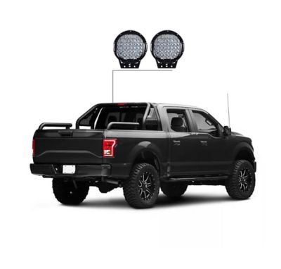 Image showing 5 th Black Horse Off Road GLADIATOR BLACK ROLL BAR for 1/2 Ton Trucks (GM-FORD-DODGE- TUNDRA) with Set of Black 9 in Round LED Light