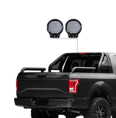Image showing 6 th Black Horse Off Road GLADIATOR BLACK ROLL BAR for 1/2 Ton Trucks (GM-FORD-DODGE- TUNDRA) with Set of Black 9 in Round LED Light