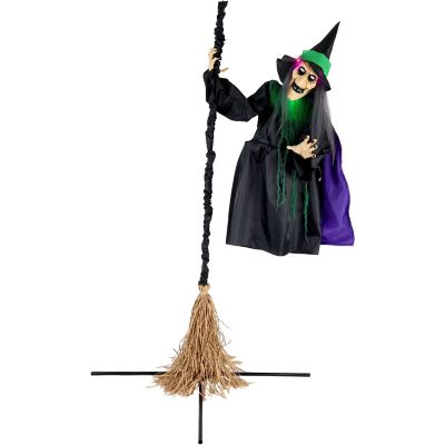 Haunted Hill Farm 6 ft. Touch-Activated Mounted Flying Witch Halloween Animatronic