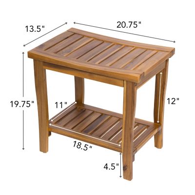 Image showing  Solid Acacia Wood Shower Bench with Built-In Shelf