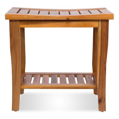 Image showing  Solid Acacia Wood Shower Bench with Built-In Shelf