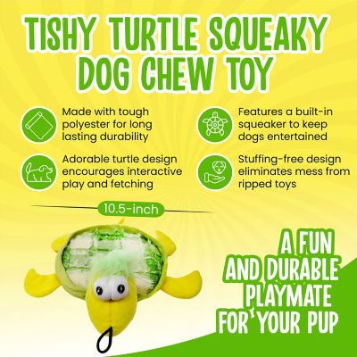 Image showing  Tishy Turtle Squeaky Dog Chew Toy, 10.5 in.