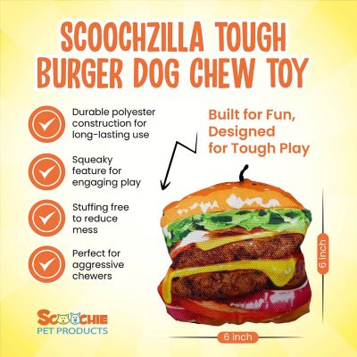 Image showing  Scoochzilla Tough Burger Squeaky Dog Chew Toy, 6 in.
