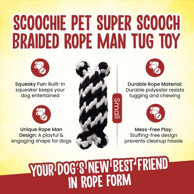 Image showing 1 th Scoochie Pet Products Super Scooch Braided Rope Man Squeaky Dog Tug Toy Small