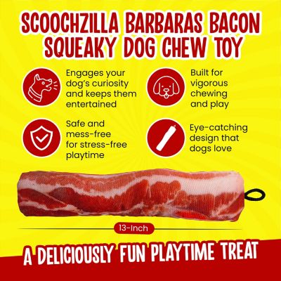 Image showing  Scoochzilla Barbaras Bacon Squeaky Dog Chew Toy, 13 in.