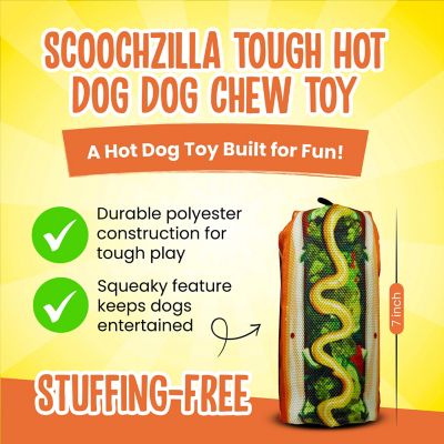 Image showing  Scoochzilla Tough Hot Dog Squeaky Dog Chew Toy, 7 in.