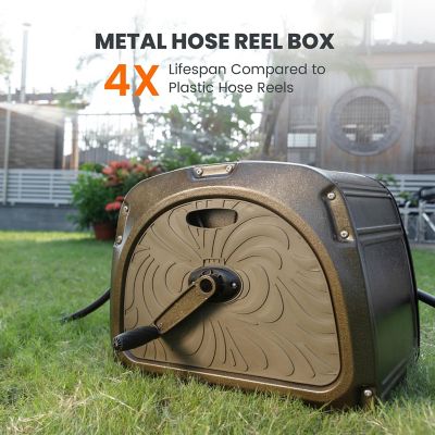 Image showing  Metal Hose Reel Box, Heavy Duty Storage Reel Hideaway, Crank Handle, 5/8 in. - 150 ft. Hose Capacity, Green